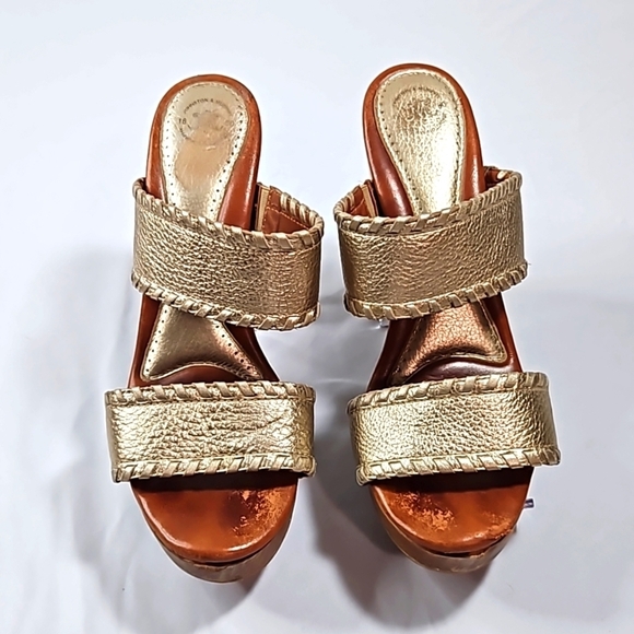 Johnston & Murphy Leather  Platform Sandals Brown Studded Slip On Size 9.5 - Picture 1 of 10